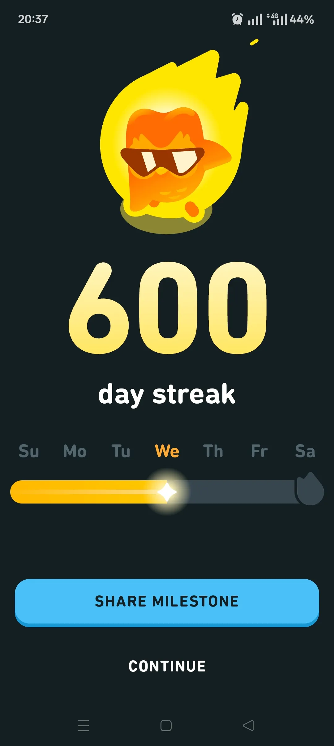 my 600 day streak screenshot from mobile