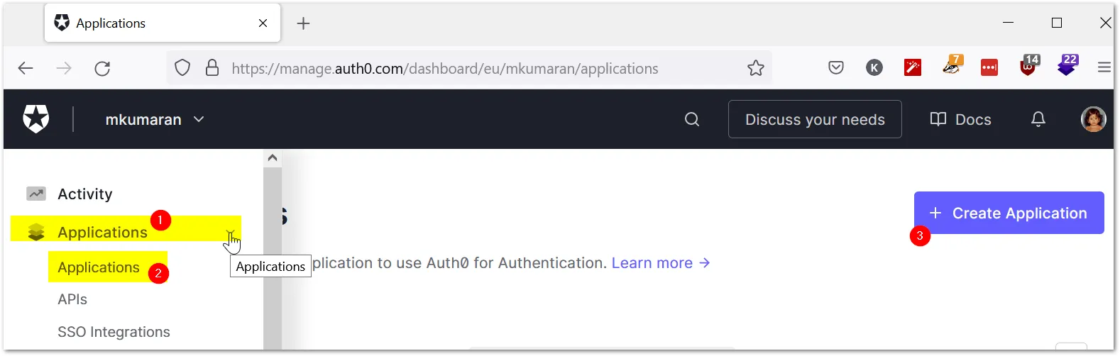 auth0 create application