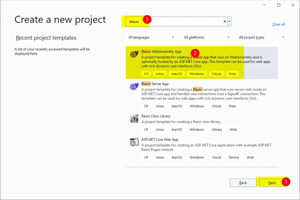 Create new blazor application